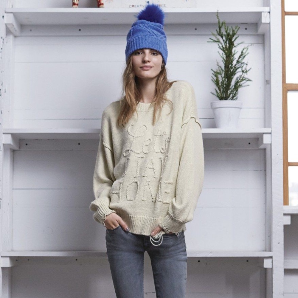 Wildfox White Label Let’s Stay Home Ivory Comfy Sweater Size M